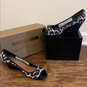 Donald J. Pliner Black & White Peep-Toe Wedge Pumps
